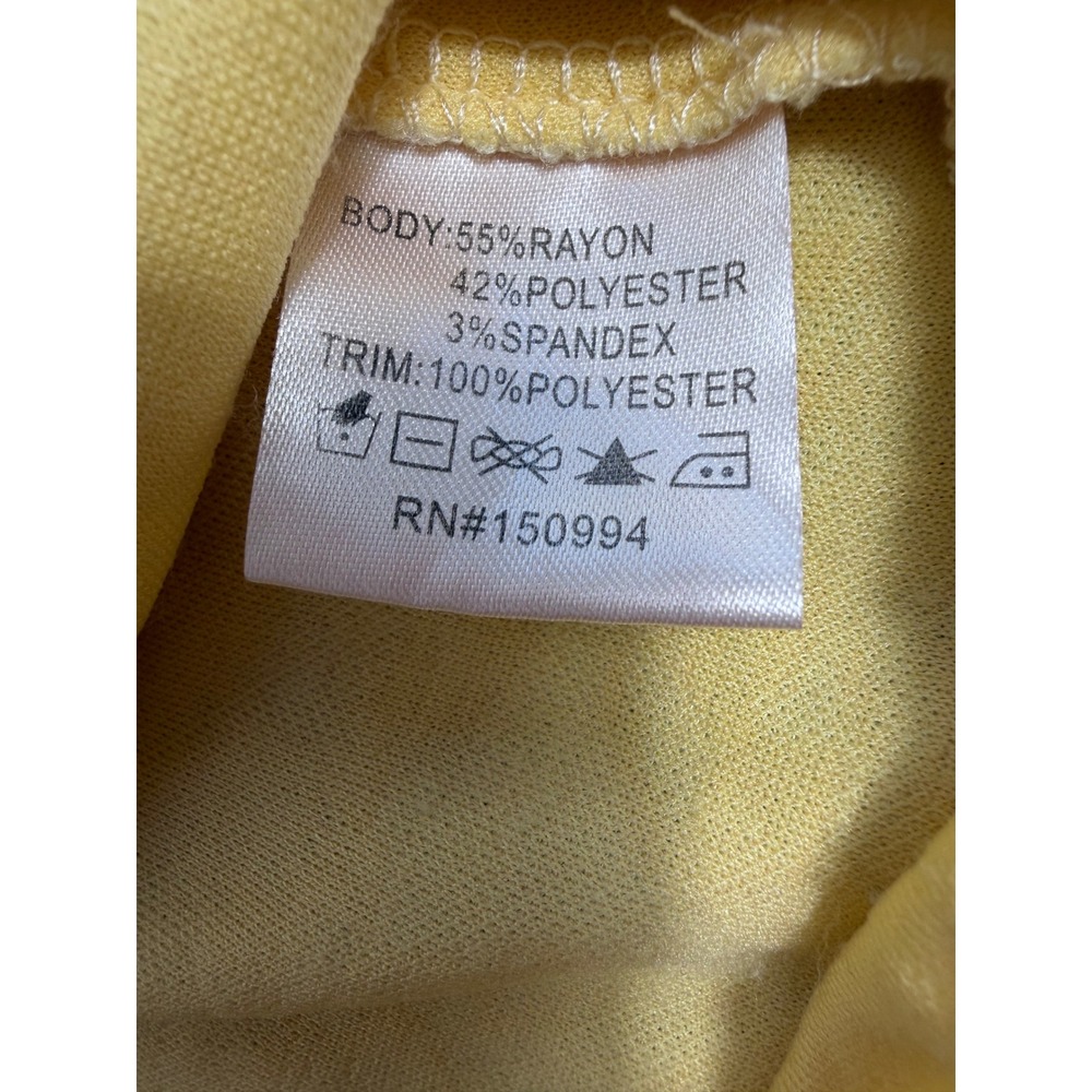 Belldini Pleated Flutter Sleeve Top Womens‎ Medium Yellow Jacquard Lace V-Neck - Picture 6 of 9